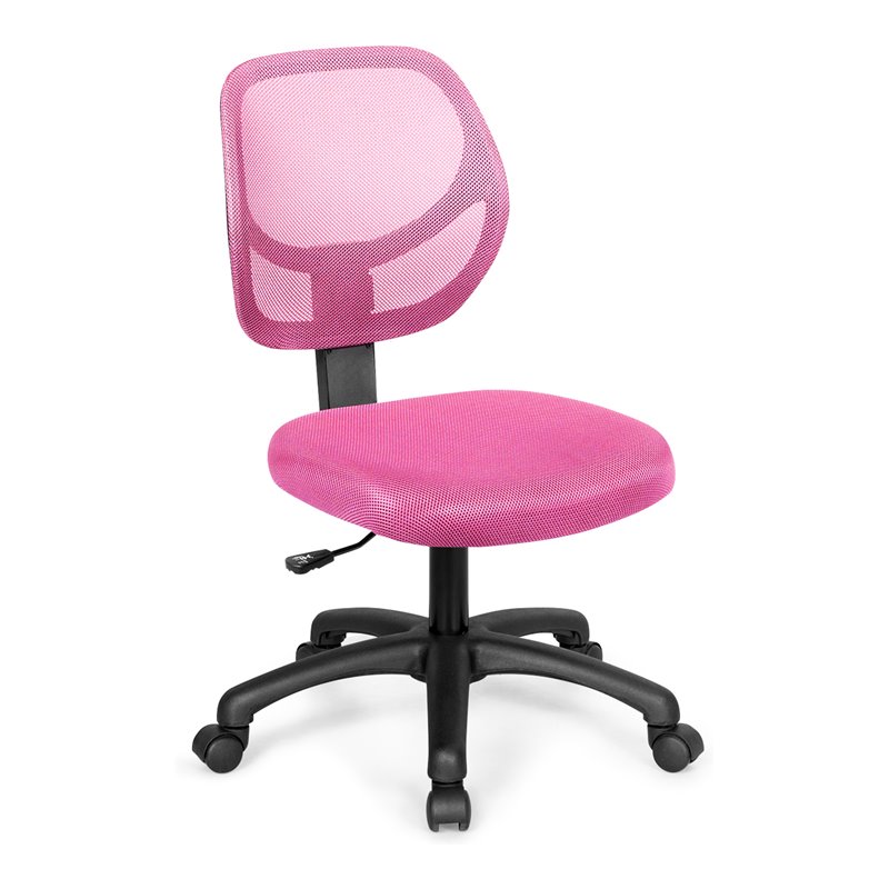 Pemberly Row Sponge Height Low-Back Armless Computer Desk Chair in Pink