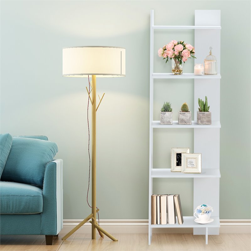 Pemberly Row 5-Tier Engineered Wood Bookcase with Open Shelves in White