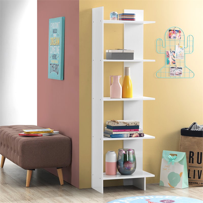 Pemberly Row 5-Tier Engineered Wood Bookcase with Open Shelves in White