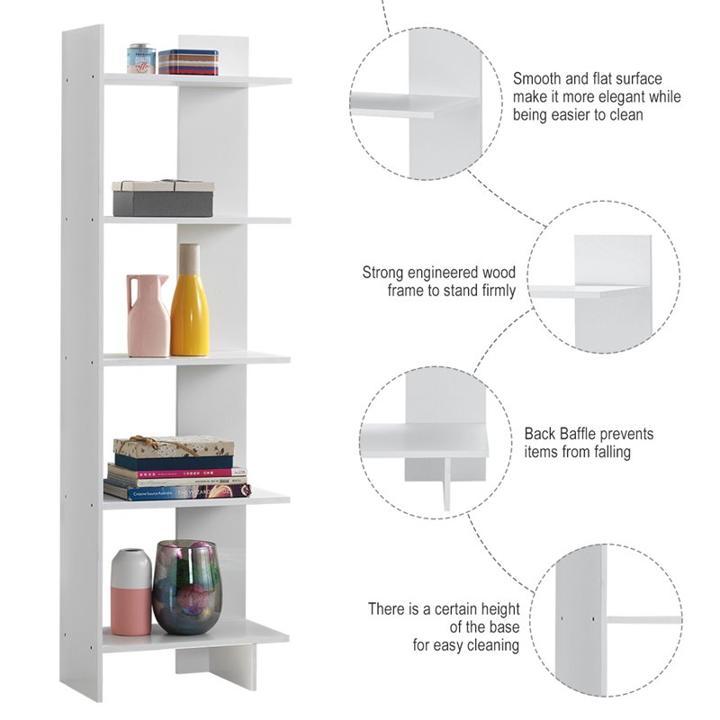 Pemberly Row 5-Tier Engineered Wood Bookcase with Open Shelves in White
