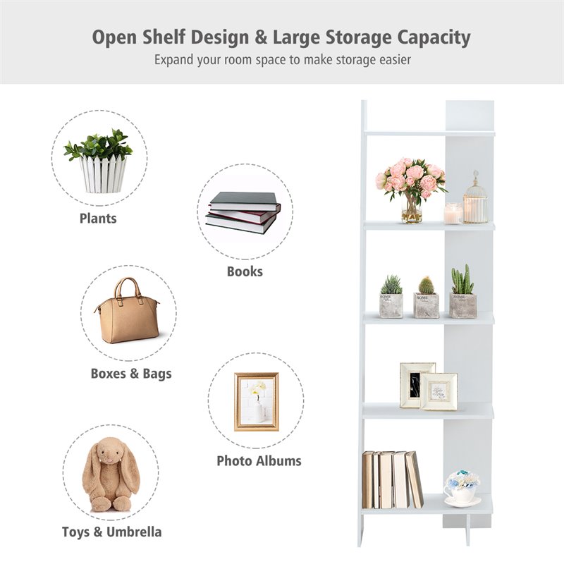 Pemberly Row 5-Tier Engineered Wood Bookcase with Open Shelves in White
