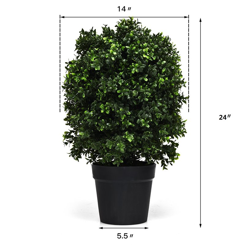Pemberly Row PP and PE Artificial Boxwood Topiary Ball Tree in Green (Set of 2)