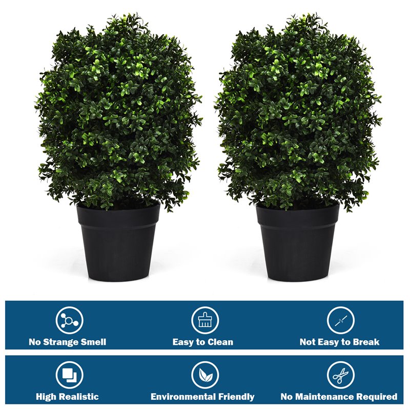 Pemberly Row PP and PE Artificial Boxwood Topiary Ball Tree in Green (Set of 2)