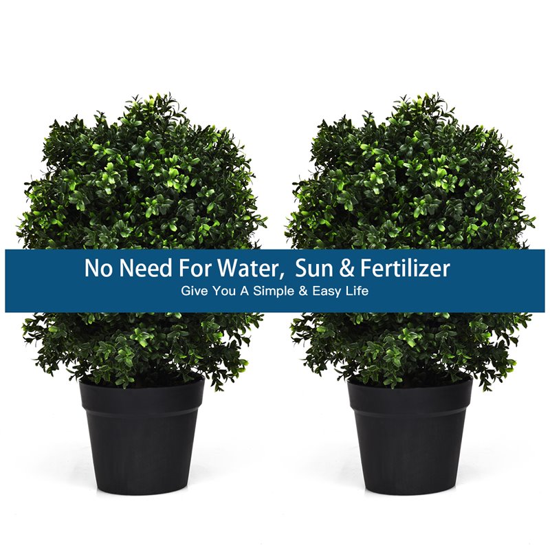 Pemberly Row PP and PE Artificial Boxwood Topiary Ball Tree in Green (Set of 2)