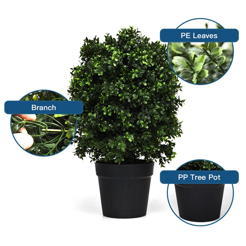 Pemberly Row PP and PE Artificial Boxwood Topiary Ball Tree in Green (Set of 2)