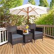 Pemberly Row 3-piece PE Rattan Outdoor Wicker Furniture Sets Chairs in Gray