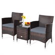 Pemberly Row 3-piece PE Rattan Outdoor Wicker Furniture Sets Chairs in Gray