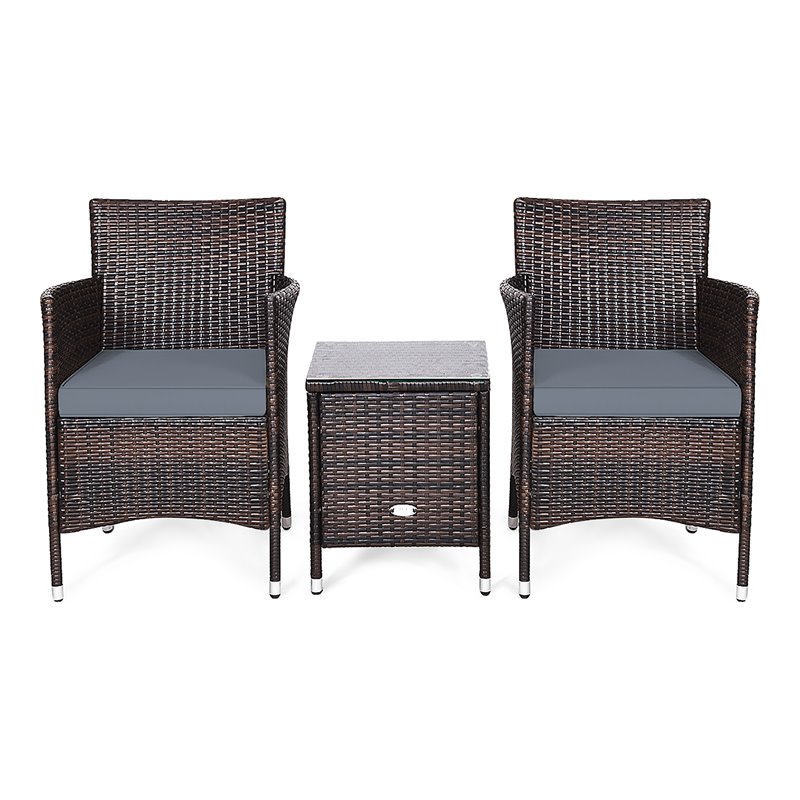 Pemberly Row 3-piece PE Rattan Outdoor Wicker Furniture Sets Chairs in Gray