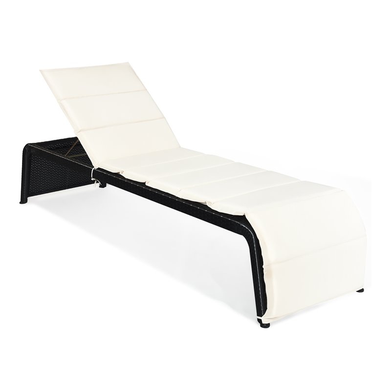 Pemberly Row Rattan Adjustable Cushioned Back Patio Lounge Chair in White