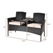 Pemberly Row Rattan Steel Patio Loveseat Sofa Set with 2 Thick Cushions in Beige