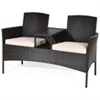 Pemberly Row Rattan Steel Patio Loveseat Sofa Set with 2 Thick Cushions in Beige