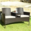 Pemberly Row Rattan Steel Patio Loveseat Sofa Set with 2 Thick Cushions in Beige