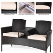 Pemberly Row Rattan Steel Patio Loveseat Sofa Set with 2 Thick Cushions in Beige