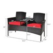 Pemberly Row Rattan Steel Patio Loveseat Sofa Set with 2 Thick Cushions in Red