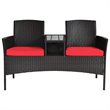 Pemberly Row Rattan Steel Patio Loveseat Sofa Set with 2 Thick Cushions in Red