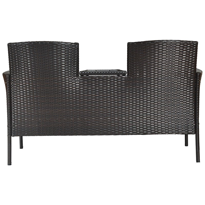 Pemberly Row Rattan Steel Patio Loveseat Sofa Set with 2 Thick Cushions in Red
