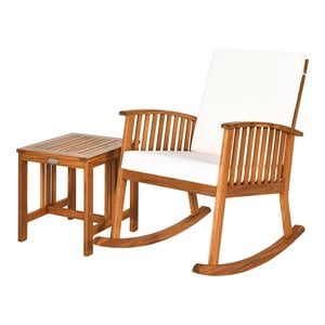 Pemberly Row 2-Pc Acacia Wood Patio Rocking Chair Set w/ Coffee Table in Natural