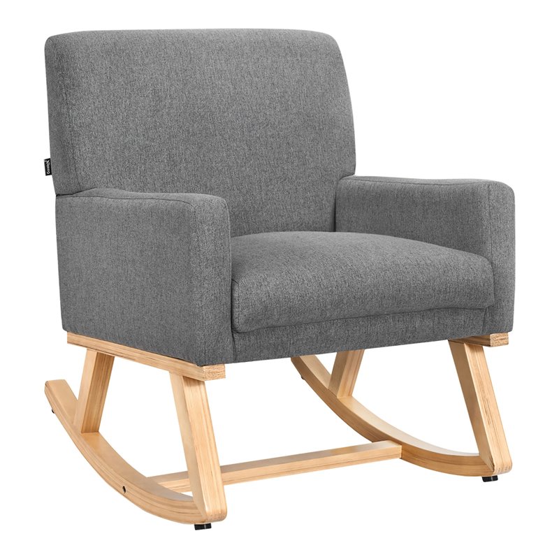 Pemberly Row Wood and Sponge Rocking Chair with Cozy Armrests in Gray