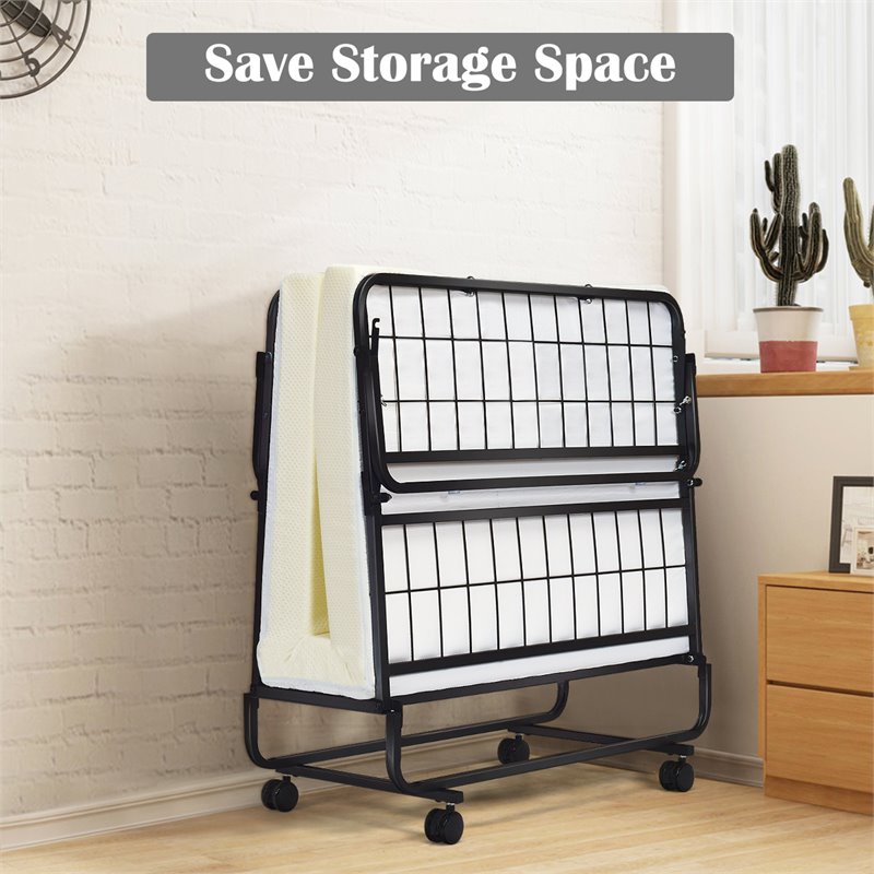 Pemberly Row Steel Foldable Daybed with 4 inch Memory Foam Mattress in White