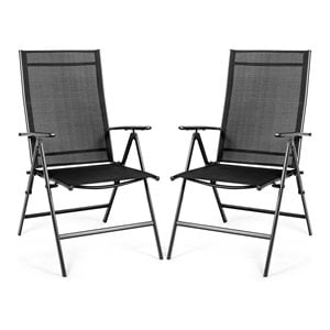 Pemberly Row Steel & Fabric Patio Folding Chair Backrest in Black (Set of 2)