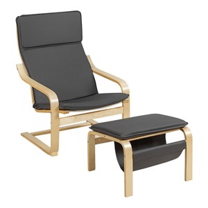 Pemberly Row Sponge Lounge Chair & Padded Ottoman Set w/ Magazine Rack in Gray