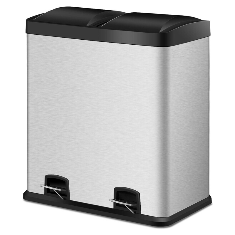 Pemberly Row 16-gallon Stainless Steel Dual Step Trash Can in Silver