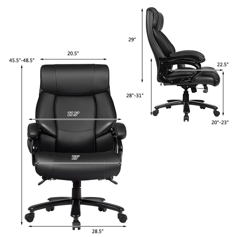 Pemberly Row Faux Leather Big & Tall 400lb Massage Office Chair in Black