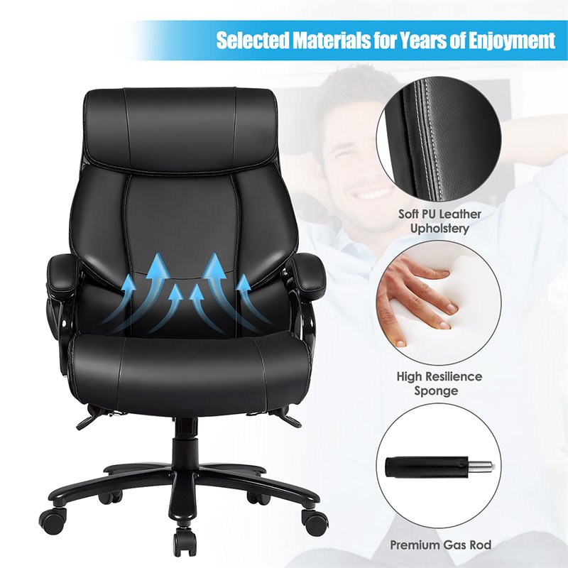 Pemberly Row Faux Leather Big & Tall 400lb Massage Office Chair in Black