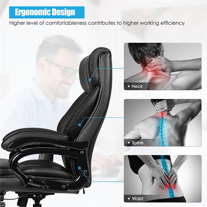 Pemberly Row Faux Leather Big & Tall 400lb Massage Office Chair in Black