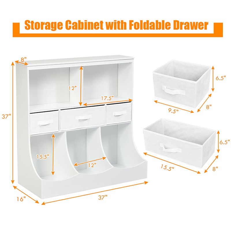 Pemberly Row Wood Freestanding Combo Shelf Cubby Bin with 3 Baskets in White