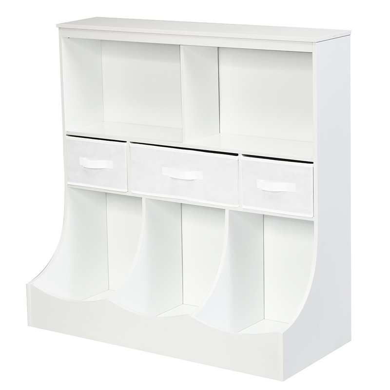 Pemberly Row Wood Freestanding Combo Shelf Cubby Bin with 3 Baskets in White