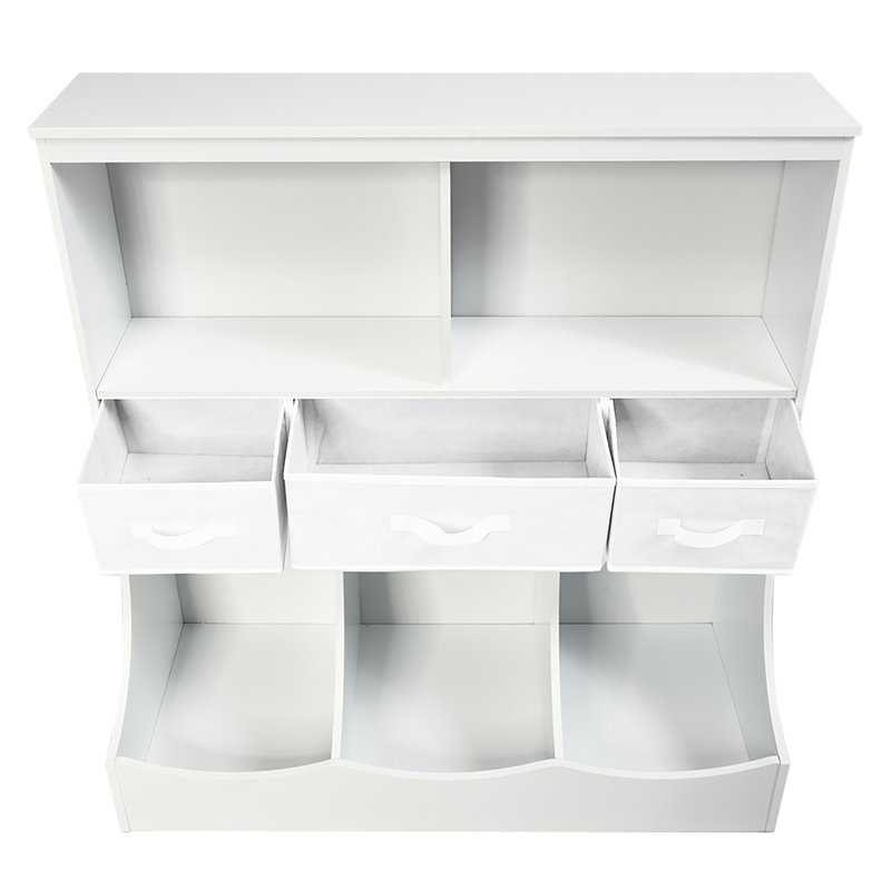 Pemberly Row Wood Freestanding Combo Shelf Cubby Bin with 3 Baskets in White