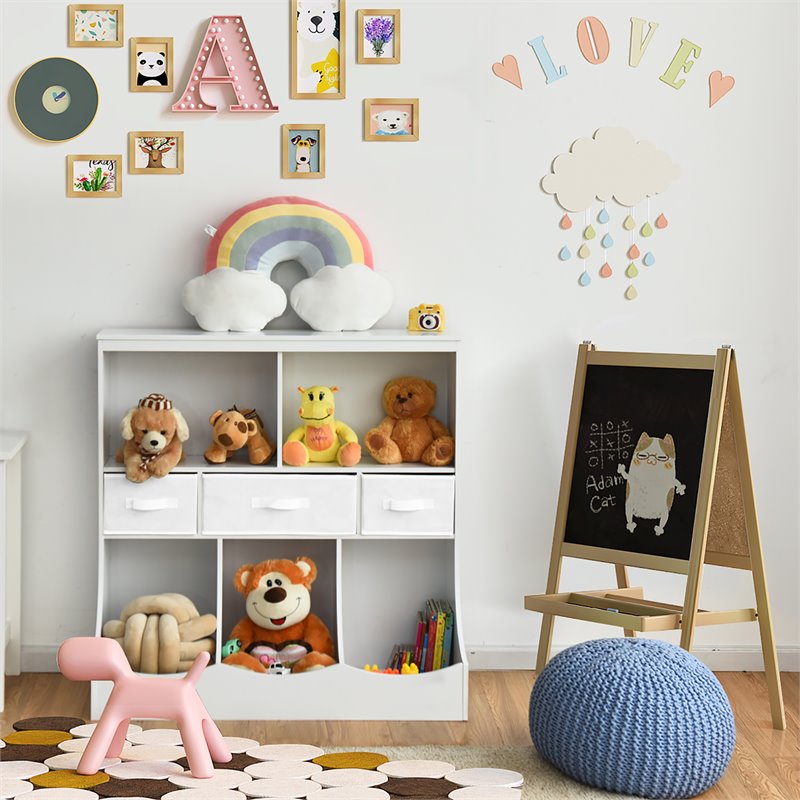 Pemberly Row Wood Freestanding Combo Shelf Cubby Bin with 3 Baskets in White