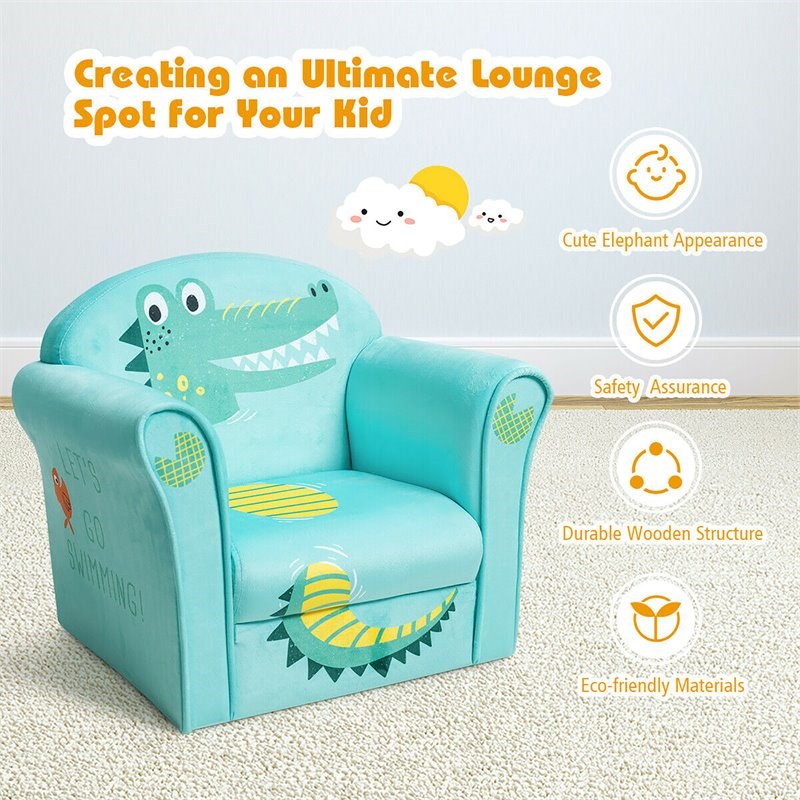 Pemberly Row Contemporary Eucalyptus and Velvet Crocodile Kids Sofa in Green
