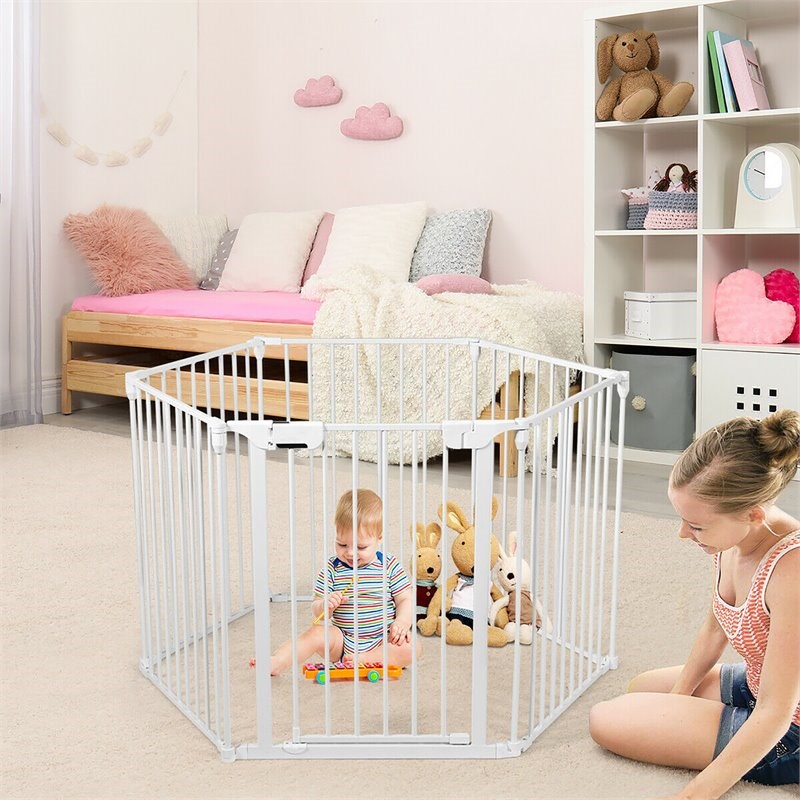 Pemberly Row 6-panel Contemporary Metal Adjustable Baby Safety Gate in White