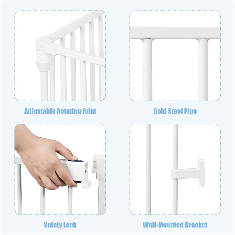 Pemberly Row 6-panel Contemporary Metal Adjustable Baby Safety Gate in White