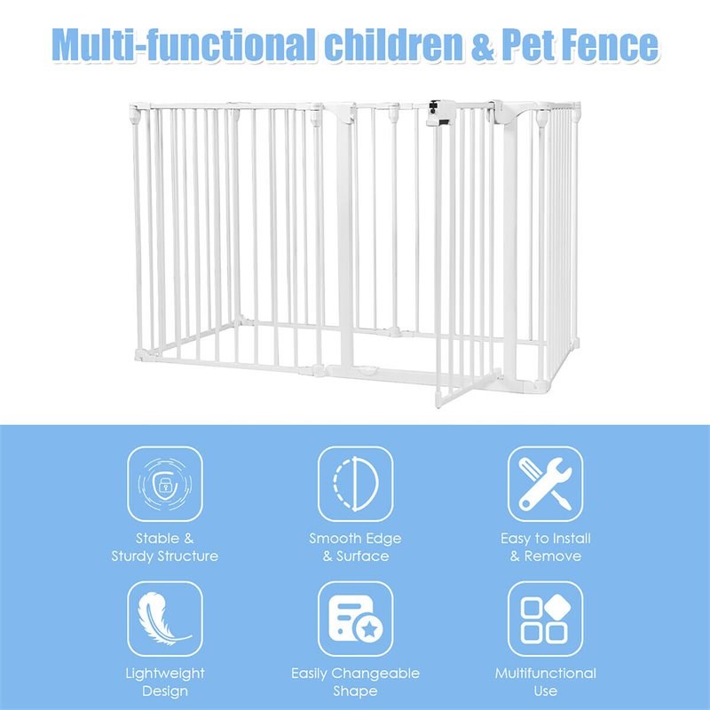 Pemberly Row 6-panel Contemporary Metal Adjustable Baby Safety Gate in White