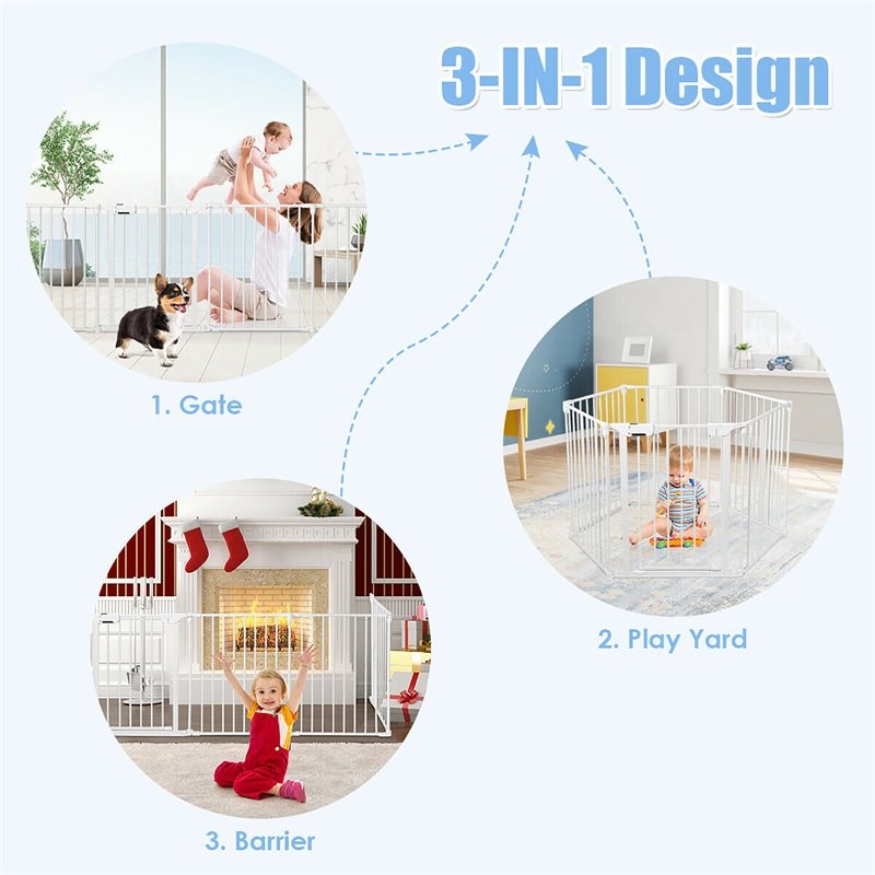Pemberly Row 6-panel Contemporary Metal Adjustable Baby Safety Gate in White