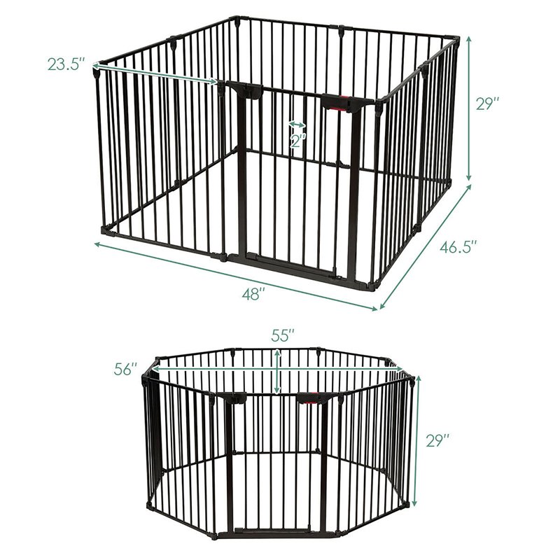 Pemberly Row 8-panel Contemporary Metal Adjustable Baby Safety Gate in Black