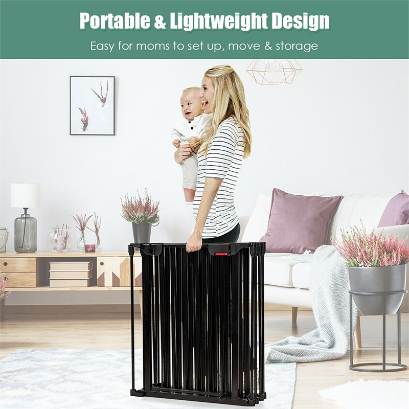 Pemberly Row 8-panel Contemporary Metal Adjustable Baby Safety Gate in Black