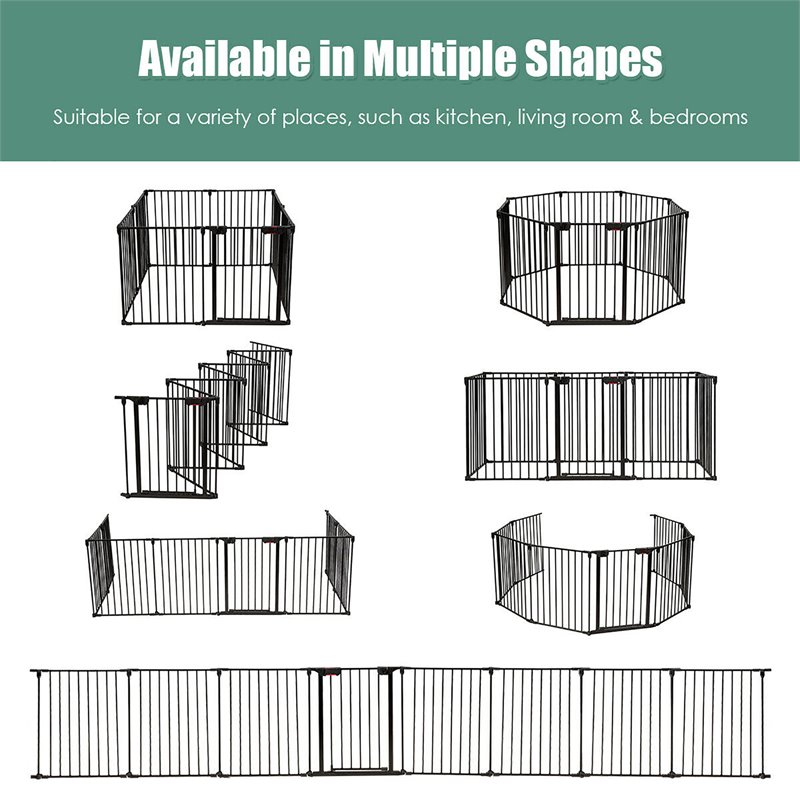 Pemberly Row 8-panel Contemporary Metal Adjustable Baby Safety Gate in Black