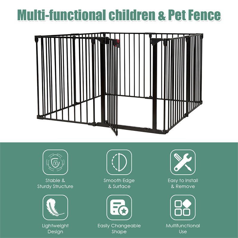 Pemberly Row 8-panel Contemporary Metal Adjustable Baby Safety Gate in Black