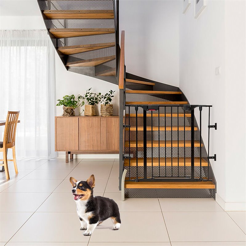 Pemberly Row 8-panel Contemporary Metal Adjustable Baby Safety Gate in Black
