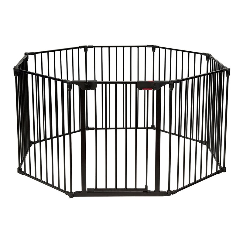 Pemberly Row 8-panel Contemporary Metal Adjustable Baby Safety Gate in Black