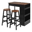 Pemberly Row 3-Pc Industrial Steel Counter Bar Table Set with Storage in Black