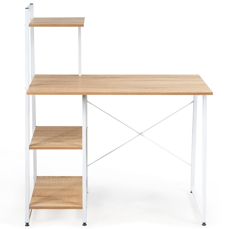 Pemberly Row Contemporary Engineered Wood Computer Desk with Shelves in Natural