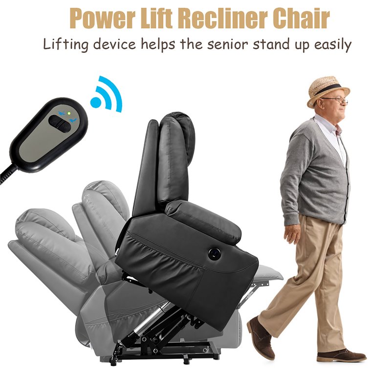 Pemberly Row Faux Leather Electric Recliner Chair with USB Charge Port in Black