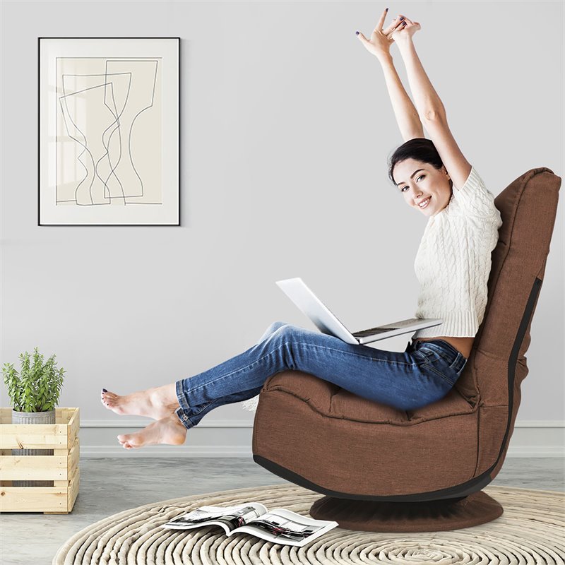 Pemberly Row Iron and Fabric 360 Degree Swivel Gaming Chair in Coffee