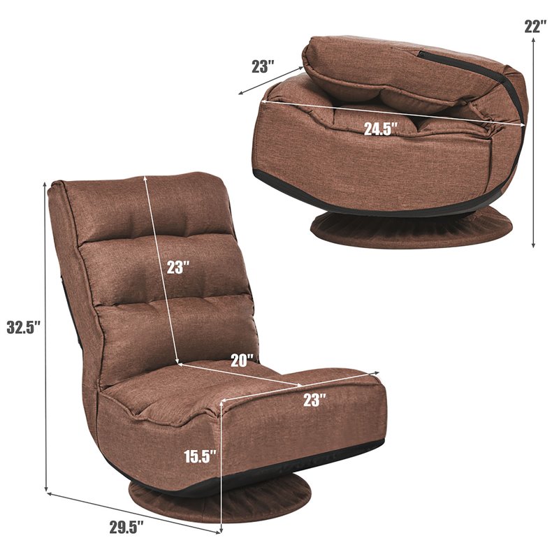 Pemberly Row Iron and Fabric 360 Degree Swivel Gaming Chair in Coffee