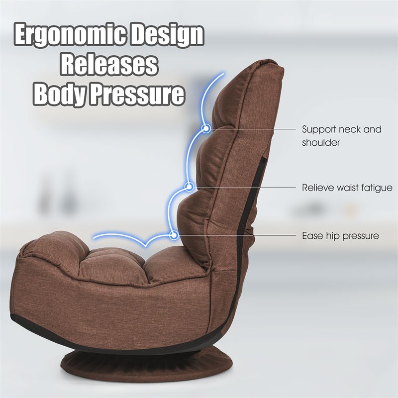 Pemberly Row Iron and Fabric 360 Degree Swivel Gaming Chair in Coffee